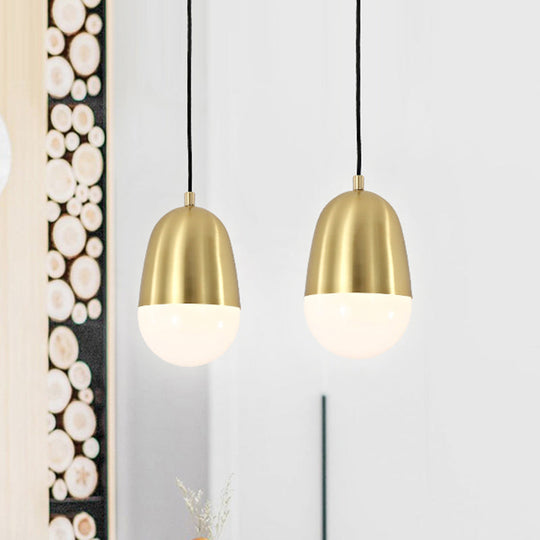 Minimalist Metal Pill Hanging Lamp With Brass Pendant And 1 Bulb - Stylish Ceiling Light For Bedroom