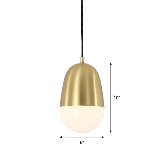 Minimalist Metal Pill Hanging Lamp With Brass Pendant And 1 Bulb - Stylish Ceiling Light For Bedroom