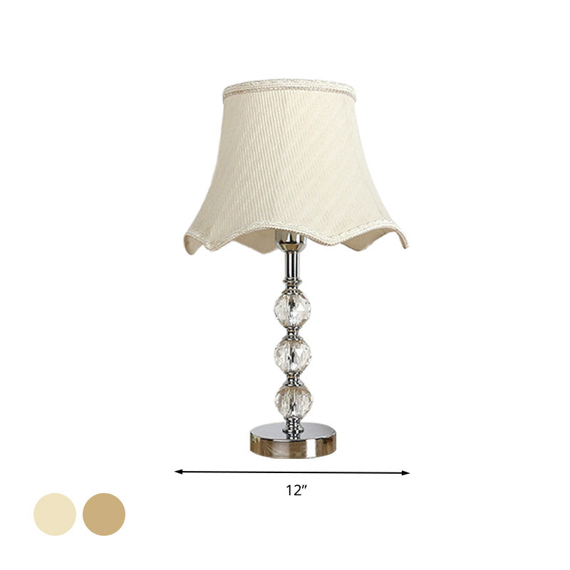 Scalloped Crystal Table Lamp - Elegant Living Room Nightstand Light Beige/Light Brown With Braided