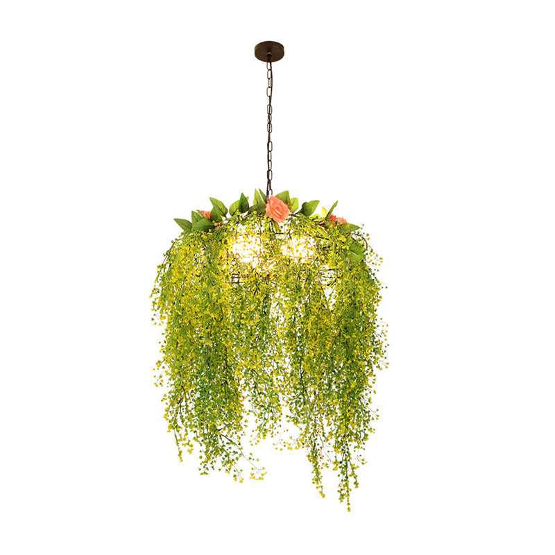 Industrial-Style Metal Chandelier With 3 Green Pendant Lights - Perfect For Restaurants And Plant