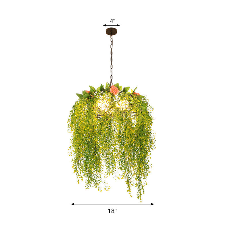 Industrial-Style Metal Chandelier With 3 Green Pendant Lights - Perfect For Restaurants And Plant