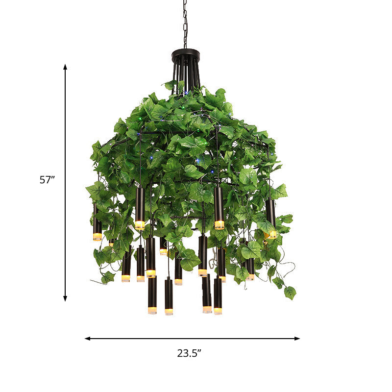 Modern Industrial Metal Chandelier Lamp - Wide Dome Design - 22 Heads - Hanging Light Kit with Plant Decoration - Ideal for Restaurants