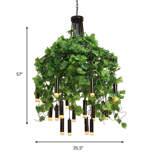 Modern Industrial Metal Chandelier Lamp - Wide Dome Design - 22 Heads - Hanging Light Kit with Plant Decoration - Ideal for Restaurants