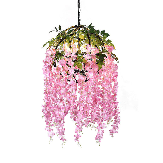 Industrial Metal Dome Pendant Chandelier with Pink/Purple 4/5 Heads, Plant Design - 18"/21.5" Wide