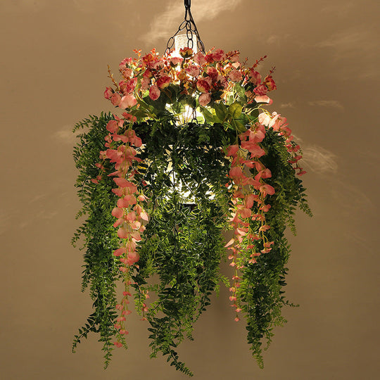 Green Metal Hanging Chandelier With Industrial Pendant Lighting - 4 Heads Decorative Plant Fixture
