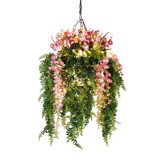 Green Metal Hanging Chandelier With Industrial Pendant Lighting - 4 Heads Decorative Plant Fixture