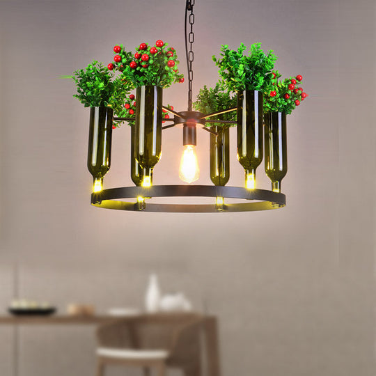 Industrial Green Metal Chandelier With Plant Accents - 7/10 Heads 7 /