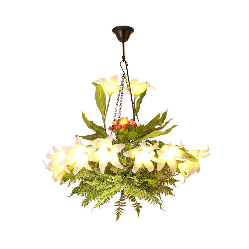 Industrial Turquoise Chandelier Light Fixture - Round Restaurant Hanging Kit With Flower Deco 10