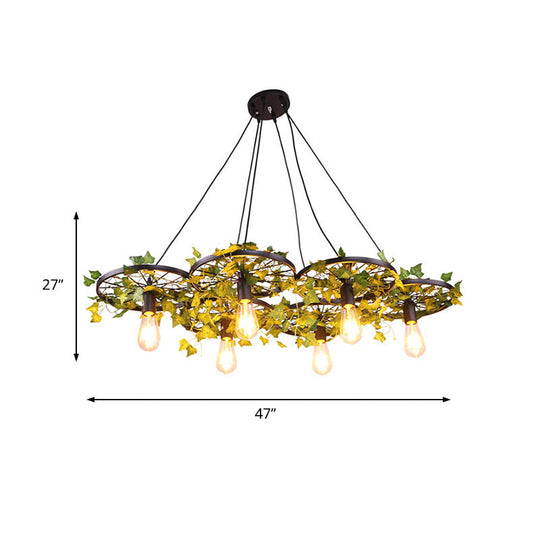 Industrial Metal Ceiling Lamp with Plant Decor and Multiple Heads for Restaurant