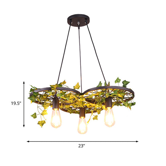 Industrial Metal Ceiling Lamp With Green Wagon Design And Plant Decoration - 3/6 Heads For