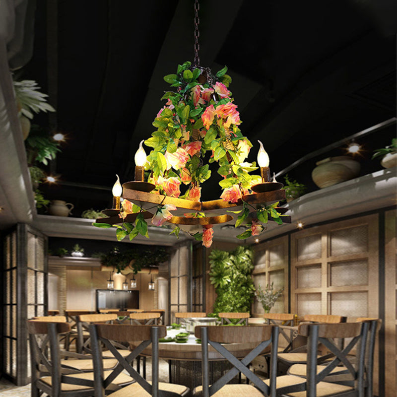 Metal Green Chandelier Candelabra – Antique LED Rose Ceiling Light with 5 Bulbs for Restaurants