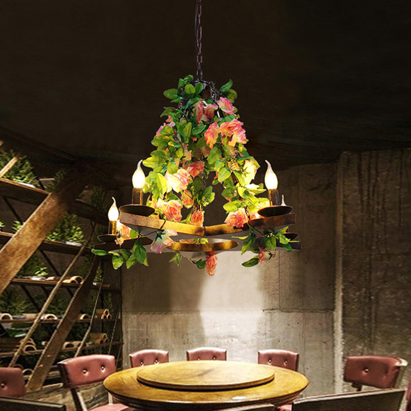 Vintage Metal Green Chandelier Candelabra With 5 Antique Led Bulbs - Elegant Rose Hanging Ceiling
