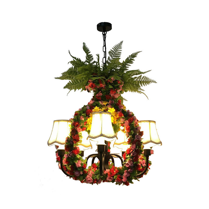 Industrial Flower Fabric Chandelier With 5 Led Lights In Black