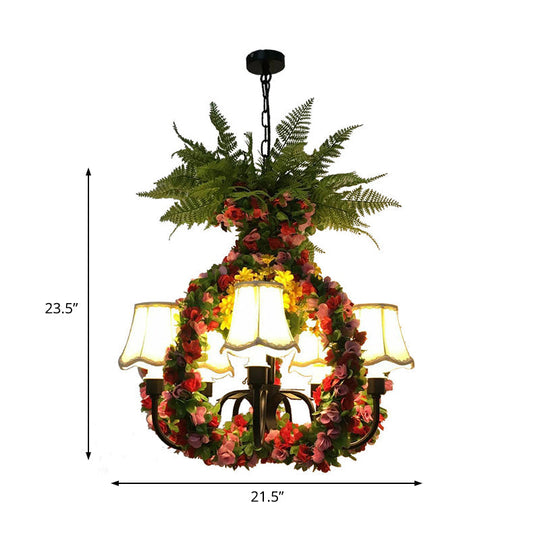 Industrial Flower Fabric Chandelier With 5 Led Lights In Black