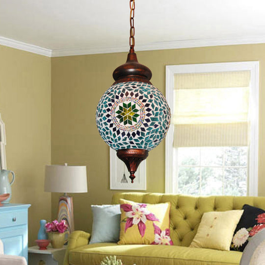 Traditional Green Stained Glass Hanging Pendant Light For Living Room