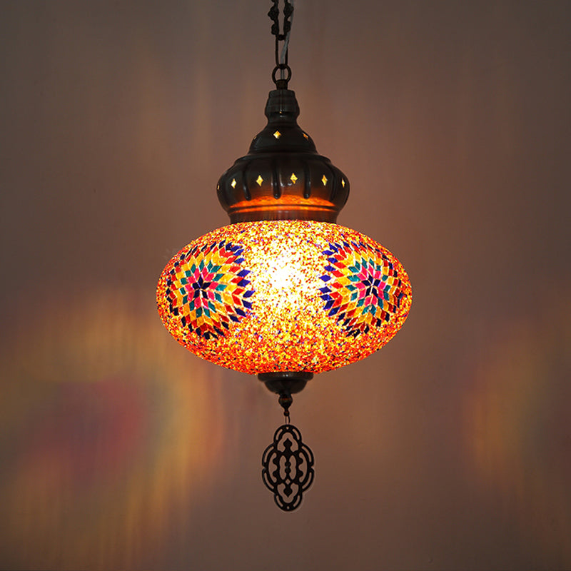 Turkish 1-Bulb Orange Glass Pendant Lamp With Oval Cut: Perfect For Restaurants