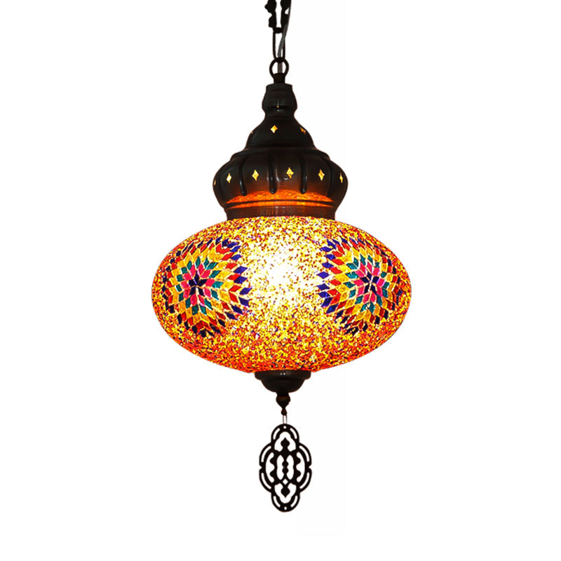 Turkish 1-Bulb Orange Glass Pendant Lamp With Oval Cut: Perfect For Restaurants