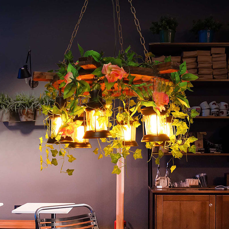 Antique Green Metal Rudder Chandelier With Led Lights - 6 Head Restaurant Pendant Lamp Plant