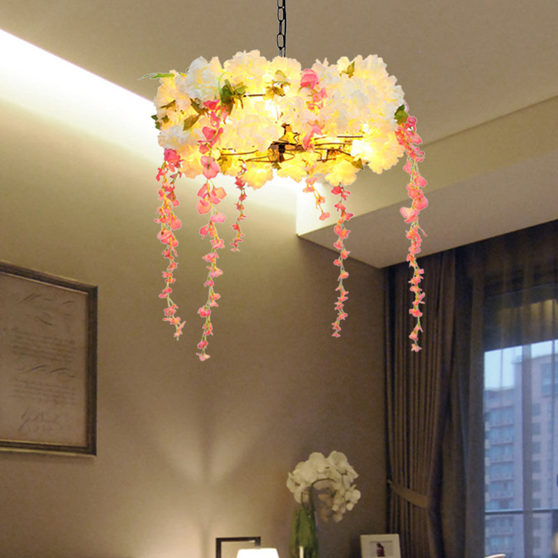 Industrial 5-Head LED Flower Metal Chandelier Light - 18" / 21.5" Width, White, Perfect for Restaurants