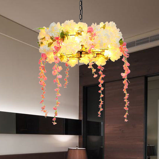 Industrial 5-Head LED Flower Metal Chandelier Light - 18" / 21.5" Width, White, Perfect for Restaurants