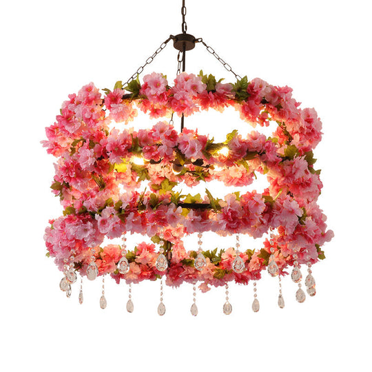 Pink Vintage Round Chandelier With Crystal Accent And 6 Led Bulbs
