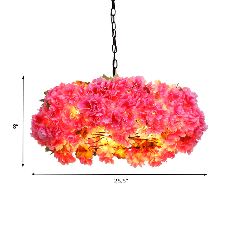 5-Light Antique Pink Metal Chandelier With Led Pendant Light - 21.5/25.5 W Ideal For Restaurants
