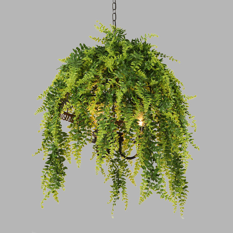 Retro Green Plant Restaurant LED Ceiling Chandelier - 3-Bulb Metal Hanging Light