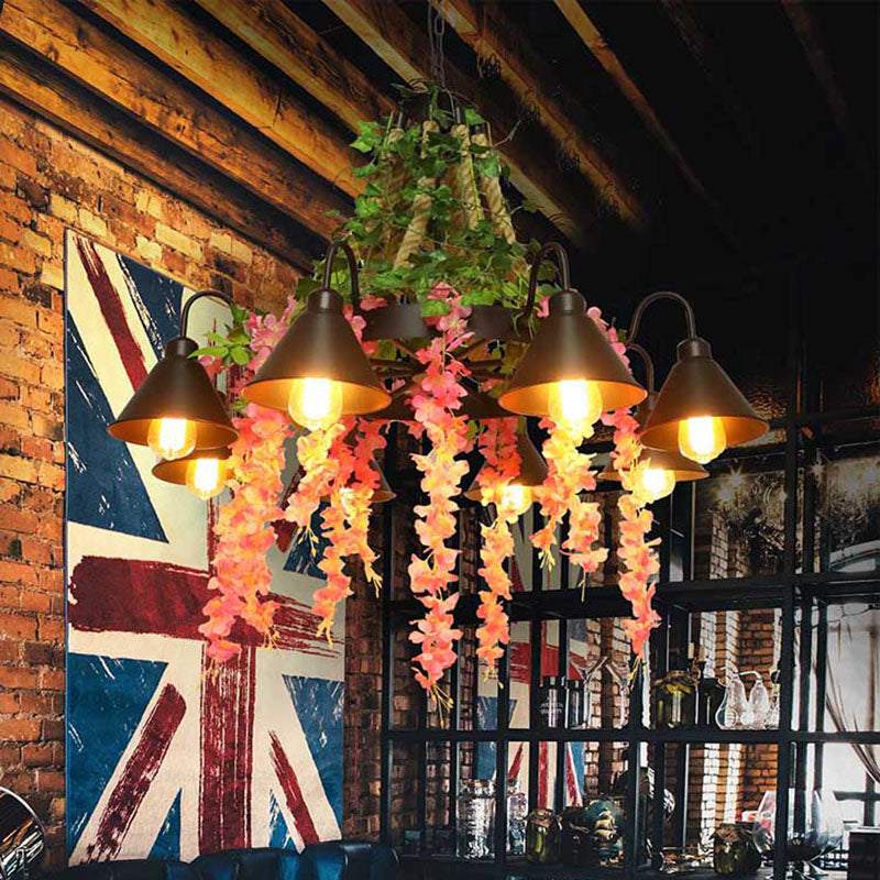 Antique Metal Blossom Led Chandelier Pendant - Black 8 Heads Restaurant Lighting