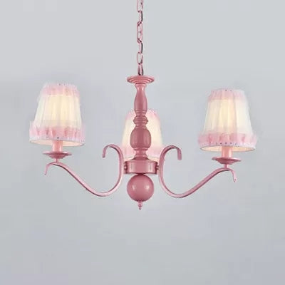 Pink Lace Metal Trapezoid Chandelier With Hanging Lamp For Kids Restaurant 3 /