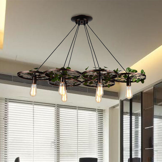 Rustic Metal Hanging Chandelier: 6-Light Industrial Led Pendant Lighting For Restaurants Rust