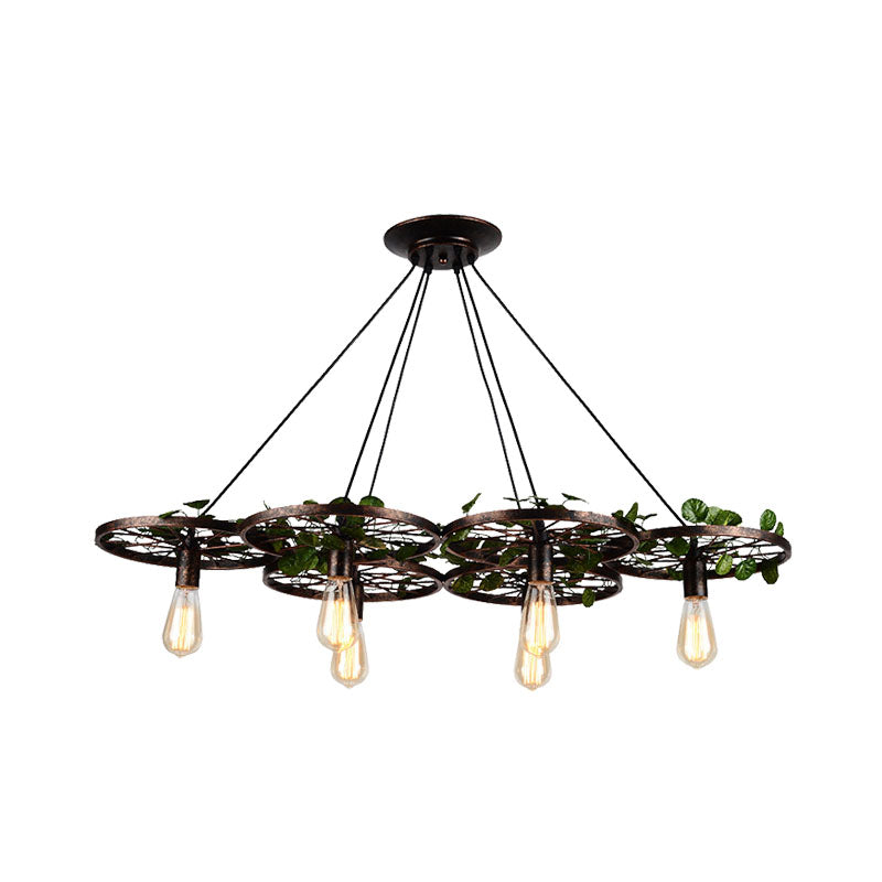 Industrial Metal Rust Hanging Chandelier - 6 Light LED Pendant Lighting for Restaurants