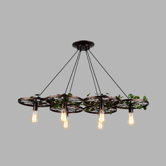 Industrial Metal Rust Hanging Chandelier - 6 Light LED Pendant Lighting for Restaurants