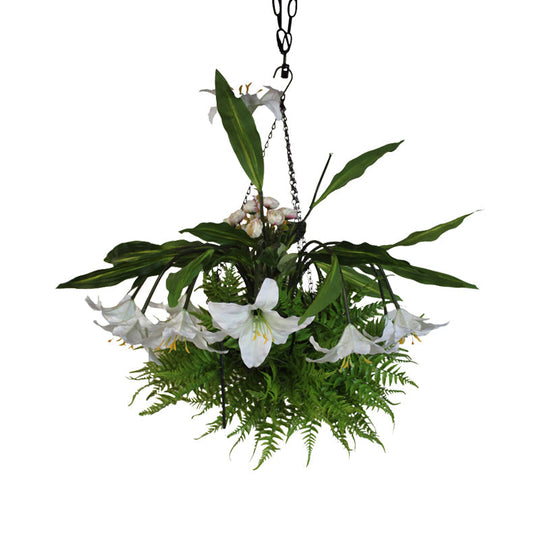 Industrial Green Lily Metal Chandelier With Led Down Lighting - 12 Heads For Restaurants