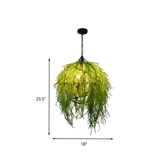 Green Industrial Pendant Light Fixture: 3/4 Bulbs, 18"/21.5" Wide Metal LED Hanging Lamp Kit for Restaurants