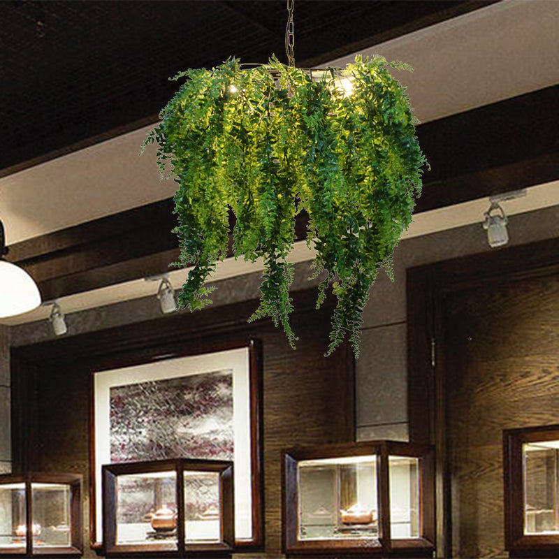 Industrial Metal Plant Led Chandelier For Restaurant - Green 3 Heads Suspension Pendant Lighting
