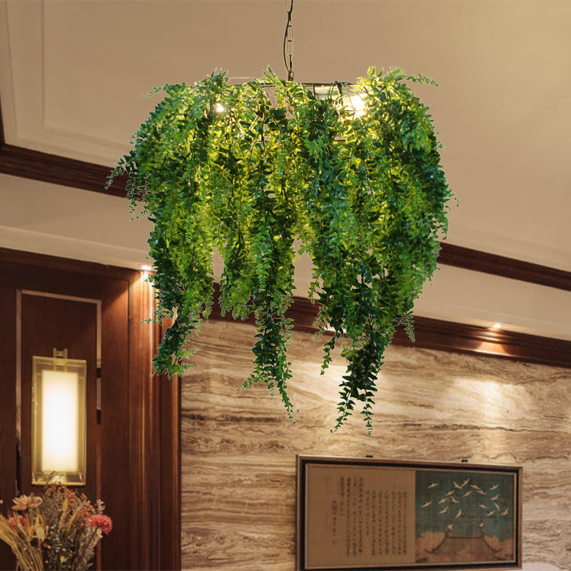 Industrial Metal Plant LED Chandelier with 3 Heads - Green Pendant Lighting for Restaurants
