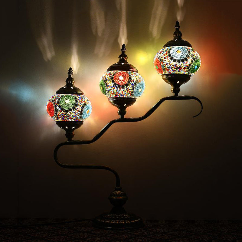Mediterranean Stained Glass Night Light With 3 Heads - Red/Orange/Blue Tower Design Red-Blue-Green