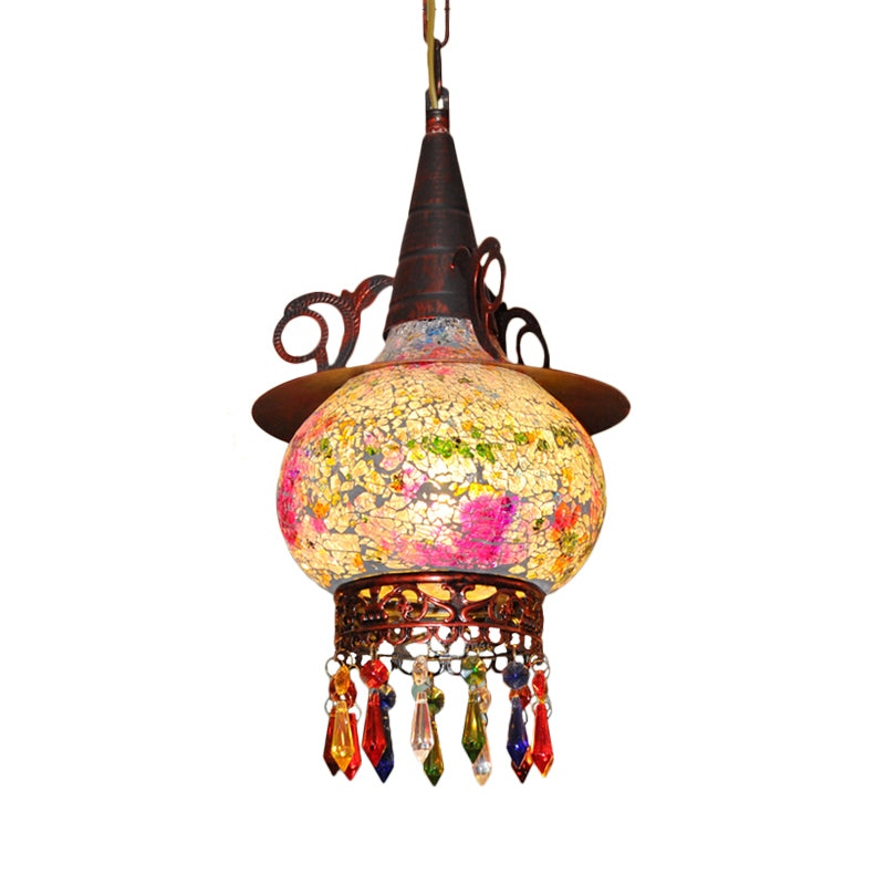 Lantern Porch Pendant Light With Traditional Cut Glass White/Red/Yellow 1 Head Hanging Ceiling