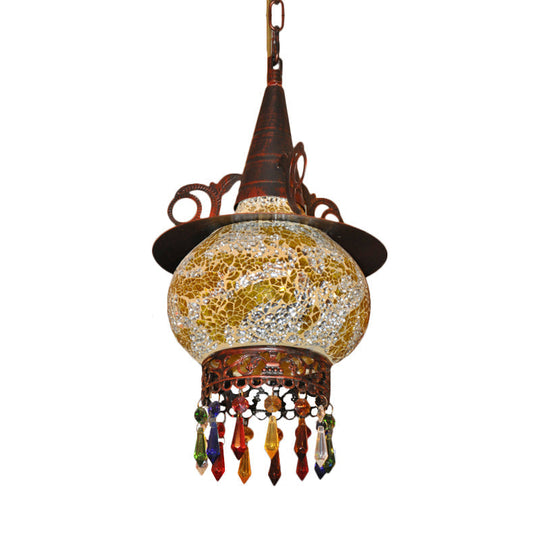 Lantern Porch Pendant Light With Traditional Cut Glass White/Red/Yellow 1 Head Hanging Ceiling