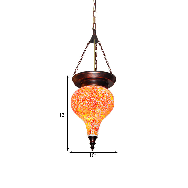 Multicolored Stained Glass Pendant Light With Traditional Urn Design In Orange Red