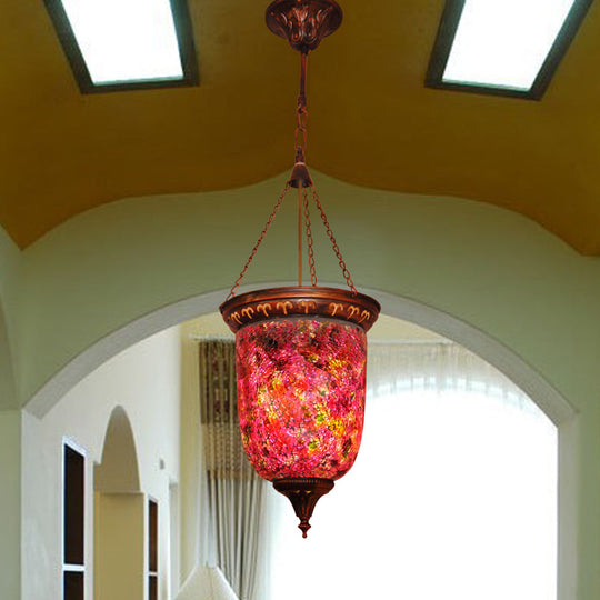 Vintage Cut Glass Red Hanging Light Urn Pendant - Perfect For Hallway