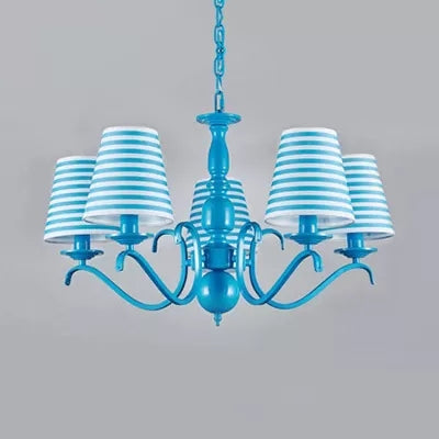 Blue Metal Chandelier: Bucket Shade Pendant Light With 5 Contemporary Lights For Dining Room