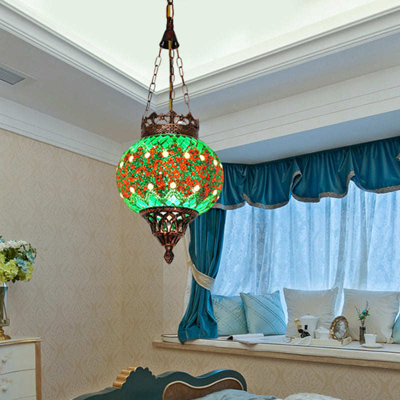 Green Glass Sphere Pendant Light - Elegant Living Room Ceiling Lamp