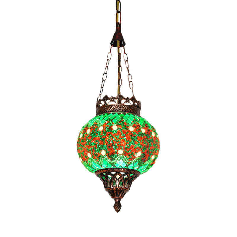 Green Glass Sphere Pendant Light - Elegant Living Room Ceiling Lamp