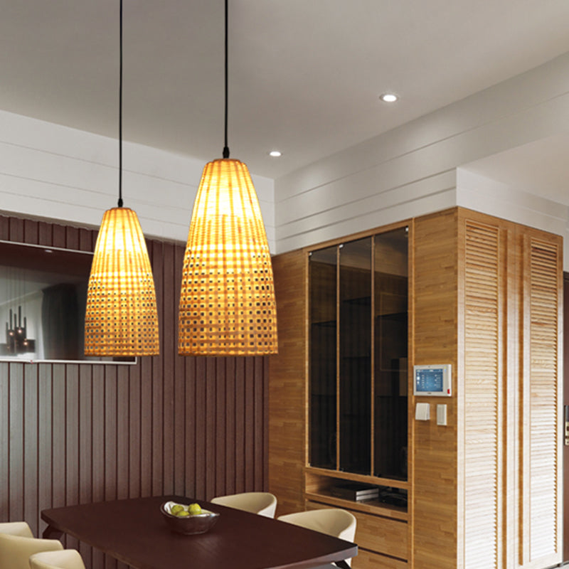 Bamboo Flared Hanging Lamp: Chinese Inspired Pendant Light For Dining Room