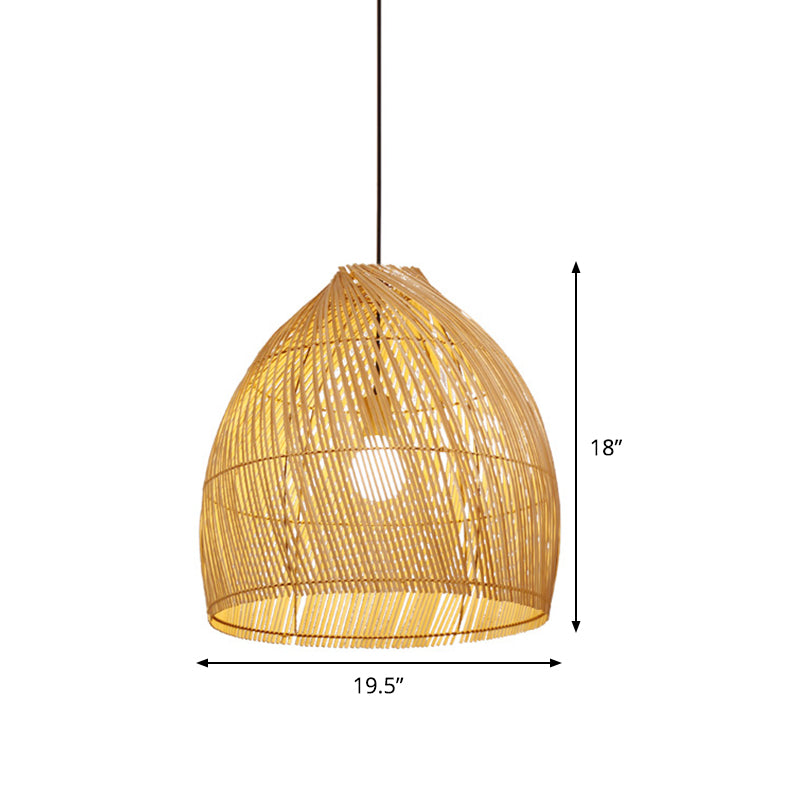Asia Beige Dining Room Ceiling Lamp With Bamboo Shade - Hanging Pendant Light