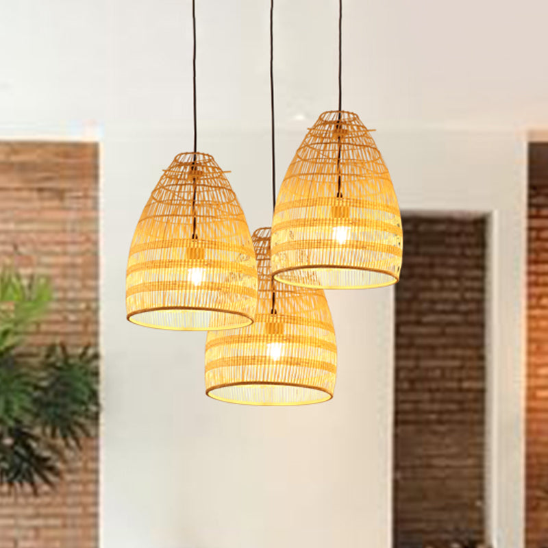 Bamboo Pendant Light - Wide Flare Ceiling Lamp With 1 Bulb In Beige