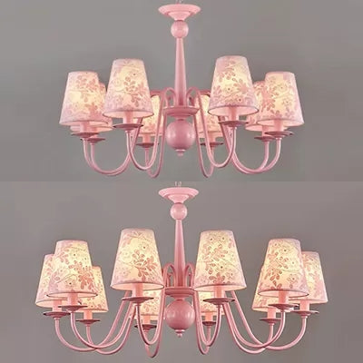 Petal Villa Pink Fabric Trapezoid Ceiling Chandelier - Modern Multi-Head Pendant