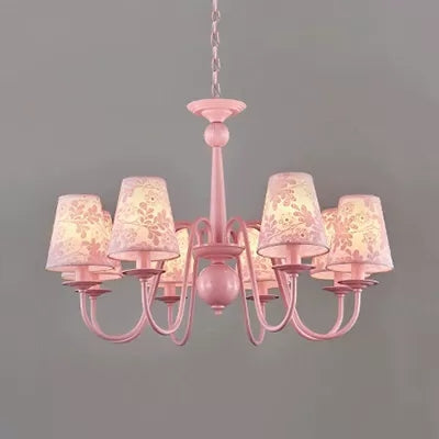 Petal Villa Pink Fabric Trapezoid Ceiling Chandelier - Modern Multi-Head Pendant 8 /