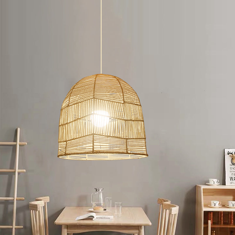 Chinese Bamboo Ceiling Suspension Lamp For Restaurants Head Basket Pendant Lighting In Wood